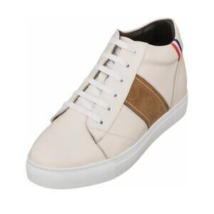 CALTO Invisible Height Increasing Elevator Shoe, Beige White Leather Sneaker, 10
